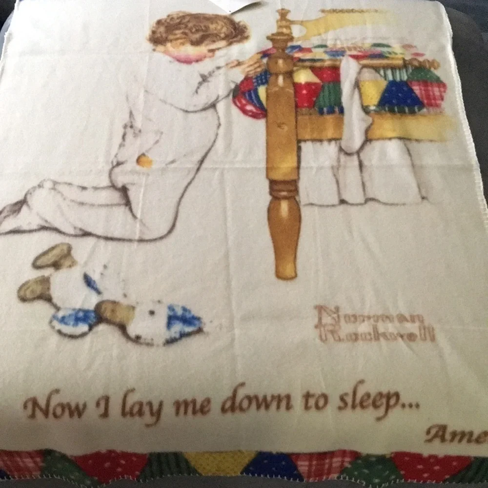 Norman Rockwell Fleece Blanket Boy's Town Prayer 33x46